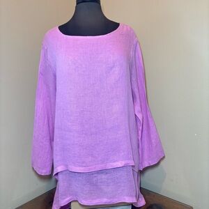 Crown Linen Designs Audrey Double Layer Top, 100% linen, Lavender, XL